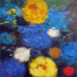 Blau-Gelb-Floral, März 2006, Öl auf Leinwand, 100 x 100 cm