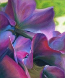 Hortensienblüten, violett, 120 cm x 100 cm/ Juli 2018/Öl auf Lwd.