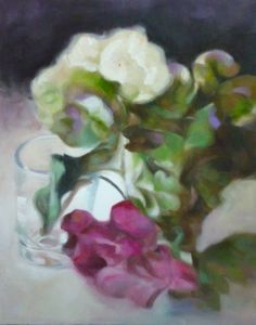 Hortensie, weiss, rosa, 2014, 100 x 80 cm, Öl a. Lwd.