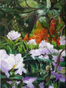 Weisse Rhodo-Blüte, 2010, 24 x 18 cm, Öl a. Lwd.