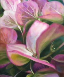 Blütenblätter, pink-weiss, 120 cm x 100 cm/ Januar 2019/Öl auf Lwd.