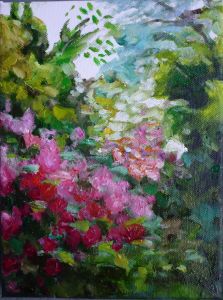 Roter Rhododendron, 2010, 24 x 18 cm, Öl a. Lwd.