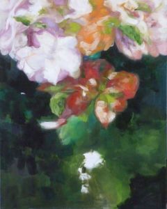 Hortensie, weiss, rot, 2012, 100 x 80 cm, Öl a. Lwd.