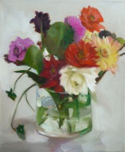 Dahlien, 2013, 60 x 50 cm, Öl a. Lwd.