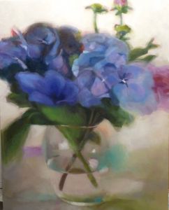 Blaue Hortensie, 100 cm x 80 cm/ Februar 2015/ Öl auf Lwd.