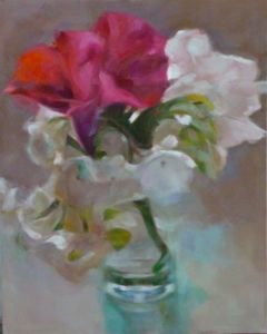 Grosse Blüten rot, weiss, 2014, 100 x 80 cm, Öl a. Lwd.