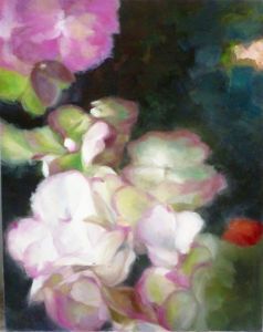Hortensie auf dunklem Grund, 100 cm x 80 cm/ Dez. 2018/ Öl auf Lwd.