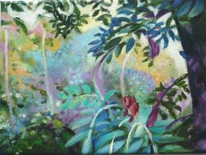 Blaue Blätter, 2010, 18 x 24, Öl a. Lwd.